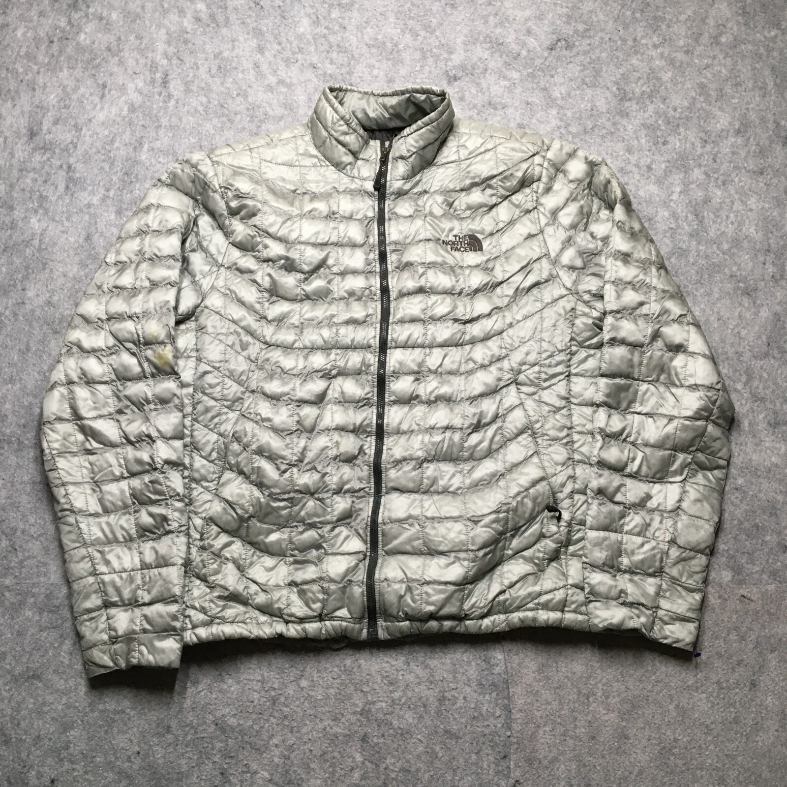 The North Face Thermoball Jacket Men L Gray Puffer Lightweight Full Zip Packable