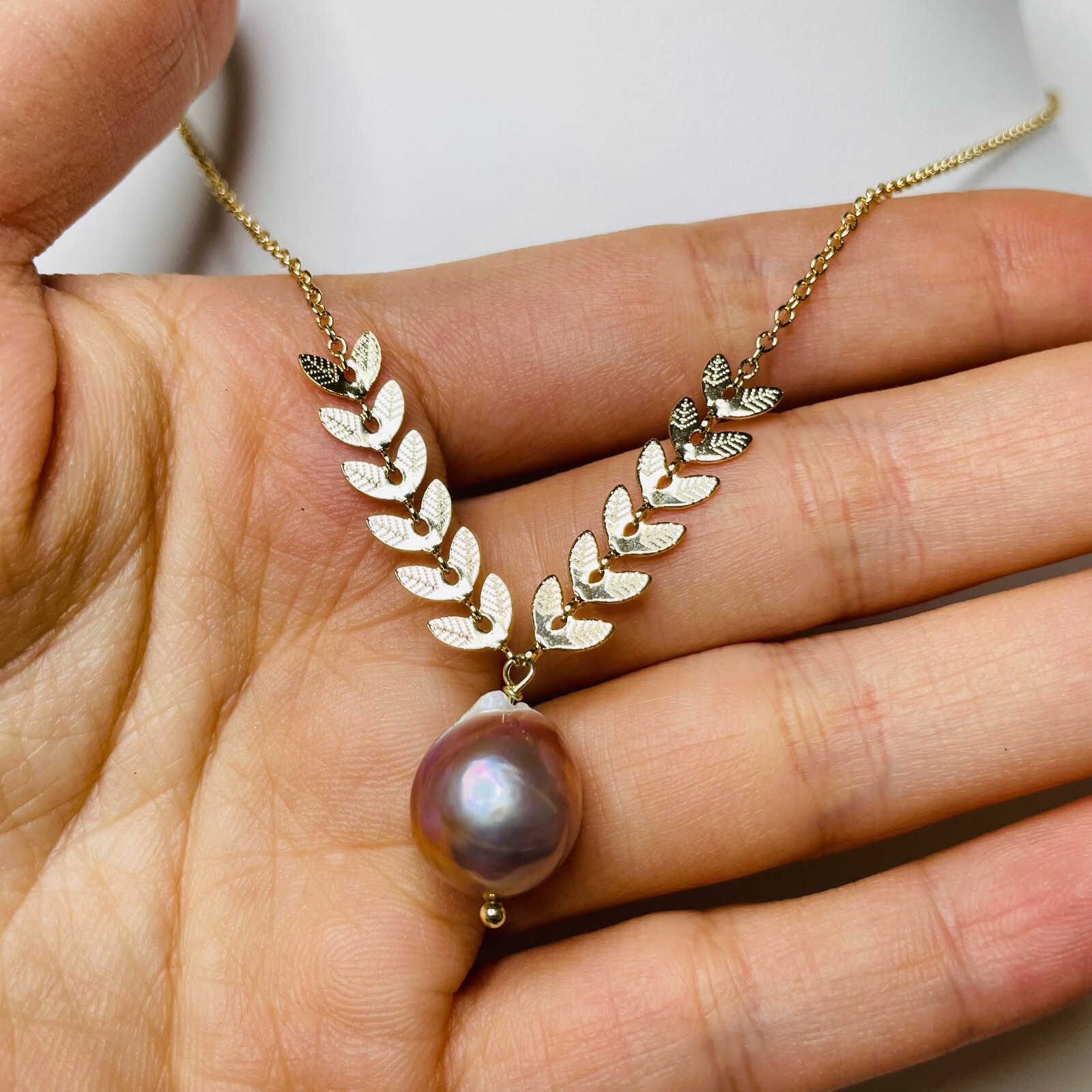 Collier Gold Filled perle rose véritable pour peau sensible sans risque d'allergie