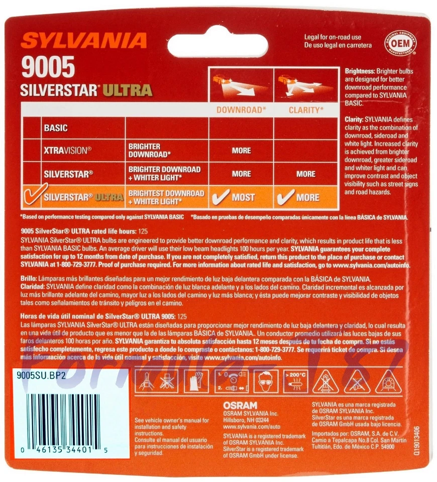 Sylvania SilverStar Ultra 9005 HB3 65W duas lâmpadas farol alto feixe upgrade original de fábrica - Imagem 3 de 4