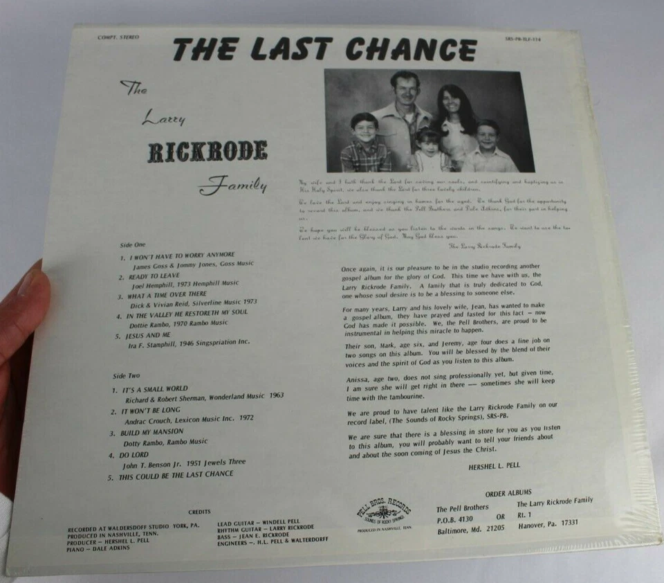 THE LARRY RICKRODE FAMILY LAST CHANCE LP 12" RECORD XIAN PRIVATE PRESS - Image 2 of 3