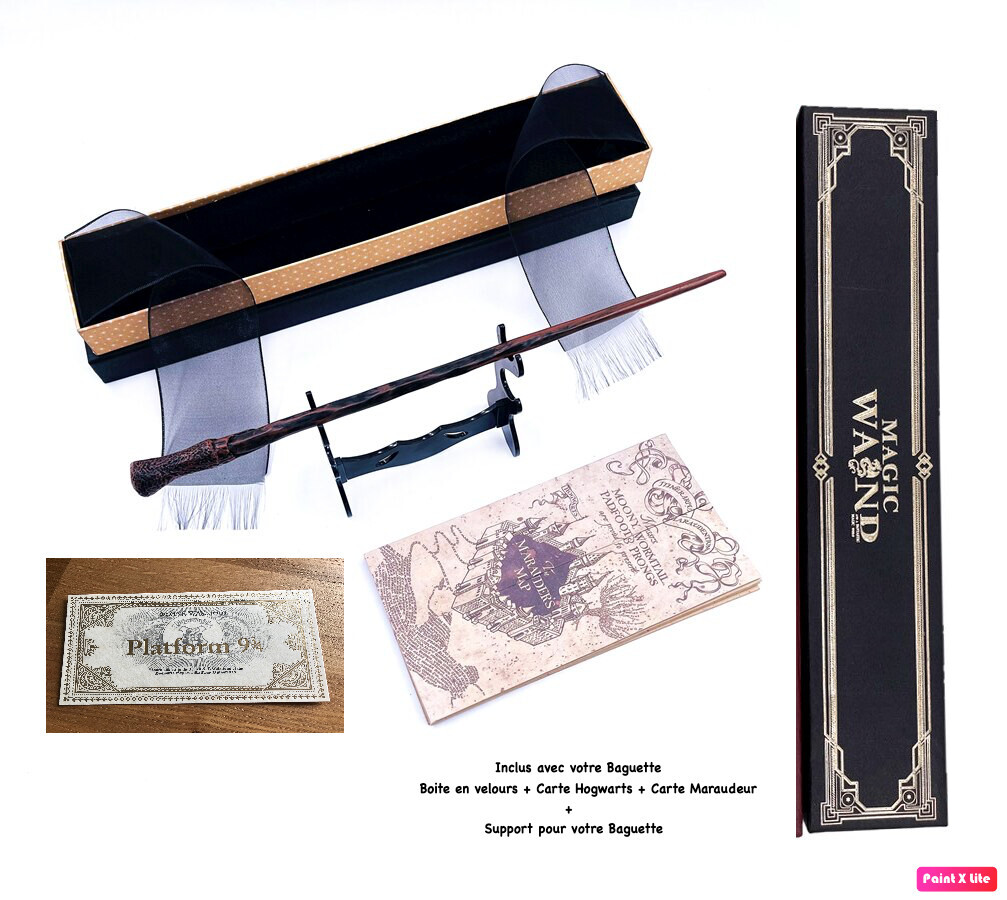 Varita De Ron Weasley Metal/Resina + Caja + 2 Tarjetas + Soporte Varita