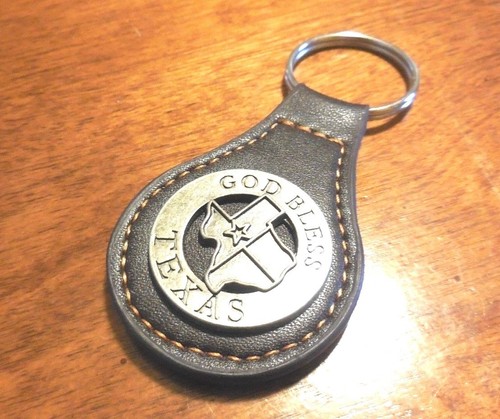 GOD BLESS TEXAS LEATHER METAL KEY FOB KEYCHAIN WESTERN COWBOY COWGIRL GIFT - Picture 2 of 12