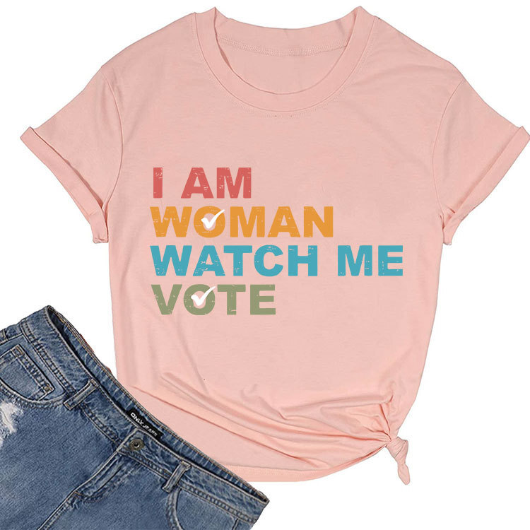 I Am Woman Watch Me Vote Shirt Short Sleeve Funny Vote Graphic Tees Voting Tops-image