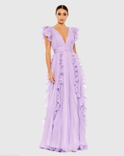 NWD, Mac Duggal Purple Pleated Ruffle Cap Sleeve Flowy Gown Sz 16 LD0225