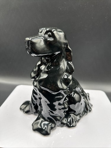 Ceramic Black Cocker Spaniel Dog Large 8" Statue Figure Vintage MCM Pet Memory 