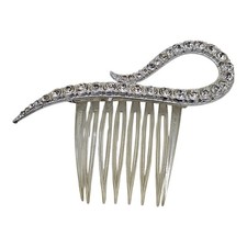 Vintage Clear Rhinestone Swan Loop Hair Comb Silver Tone Bridal Crystal 3.5"