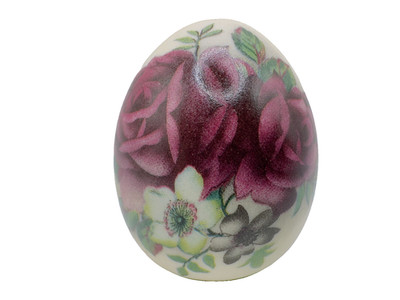 VINTAGE HAND PAINTED BLOWN REAL EGG EASTER BUNNY RABBIT FLORAL FOLK ART DECOR