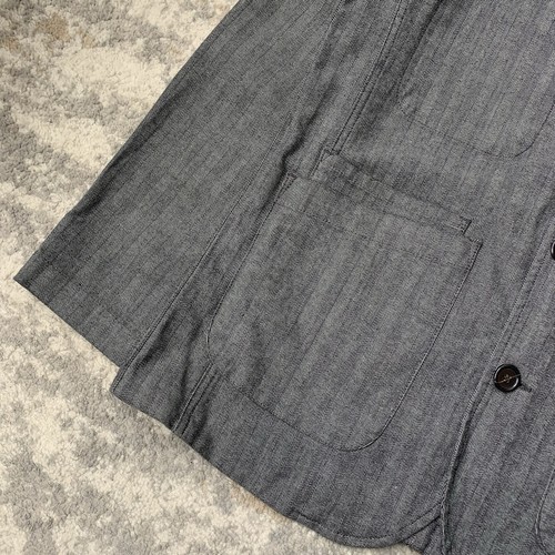 Universal Works Summer Herringbone Striped Chore Field Bakers Grey Jacket Medium - Picture 7 of 9