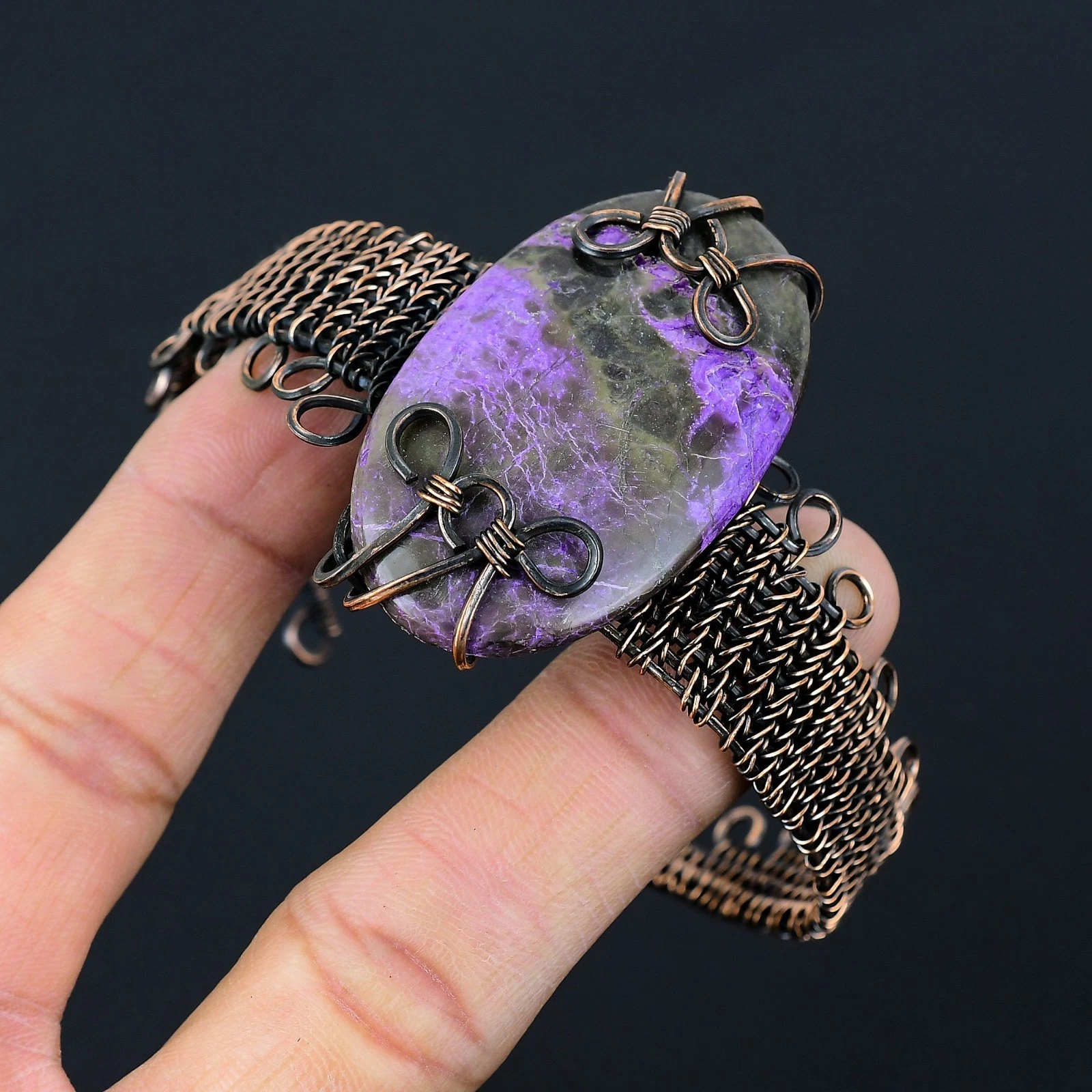 VALENTINO Bracciale donna viola fatto a mano pietre preziose filo rame regolabile gioielli