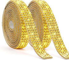 2 Rolls Gold Rhinestone Ribbon, 2 Yards Self-Adhesive Bling Strip for DIY Crafts