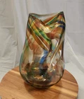 Murano-style Blown Glass Vase Multicolor Pinched 10 In Tall