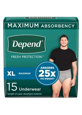 XL Depend Fresh Protection Adult Incontinence Underwear for Men, Disposable, 15