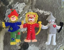 Vintage Hand Crafted Wizard of Oz Felt Soft Sculpted Lion, Scarecrow, Tinman 