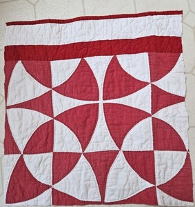 Red White Winding Ways Antique Quilt Patchwork Piece