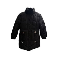 Women  s M Black Long Puffer Parka Hooded Winter Coat Warm Drawstring Jacket.