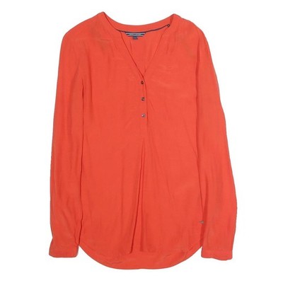Tommy Hilfiger Damen Oberteil rot Langarm V-Ausschnitt uni S elegant Polyester