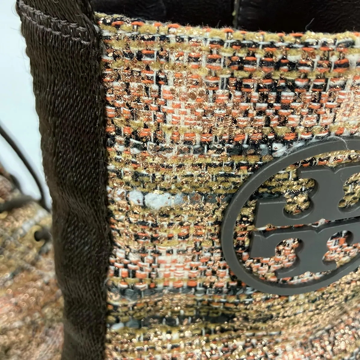 TORY BURCH - Beige Rose Gold Dark Gray Tweeds Leather Women's Boots thumbnail 11