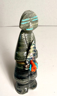 Ola Corn Maiden Zuni Fetish Carving SIGNED Abalone Turquoise Coral 3.5"h Lucio?