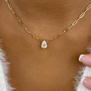 1ct Pear Pendant Necklace Yellow Gold 14K Labcreated Diamond F/VS