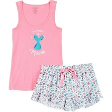 Lala Sleepwear Juniors Mermaid Pajama PJ Shorts Set Mermaids Paris Eiffel Tower