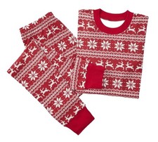 Pottery Barn Kids Pajamas PJ Set Adult L Christmas Reindeer Fair Isle Organic