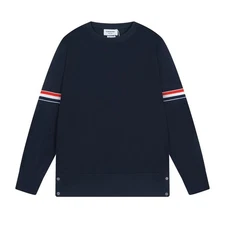 Thom Classic Browne Color Bar Sweaters Unisex Casual Street Pullover Navy Blue