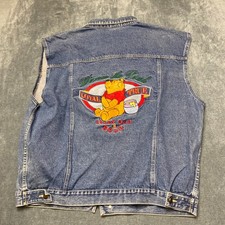 VTG The Disney Store Winnie The Pooh Trucker Vest Mens Large Blue Denim