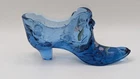 Fenton Cabbage And Rose Blue Art Glass Slipper Hand Painted Artist Signed