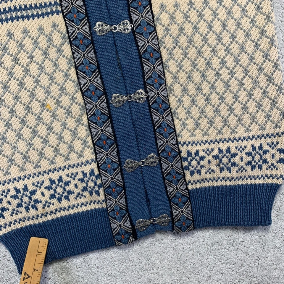 Cárdigan Suéter De Colección Dale of Norway Para Mujer Mediano Lana Tejido Azul Crema Fair Isle Foto 4 de 4