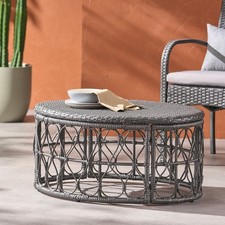 PE Rattan Coffee Table, Wicker Weave Top 32.5x25 Inch Outdoor Patio Table