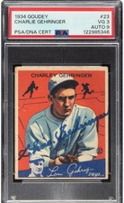 Signed 1934 Goudey Charley Gehringer #23 PSA VG 3, PSA/DNA Auto 9