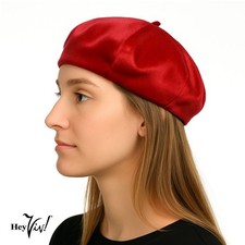 Red Velvet Beret Satiny Smooth Retro Style Hat One Size Fits Most   Hey Viv