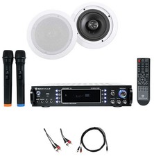 Rockville RPA70WBT Bluetooth Karaoke Amp/Mixer 2 6.5" Ceiling Speakers Mics