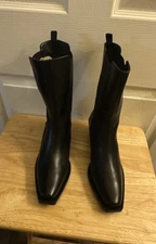 New Stuart Weitzman Women’s Black Leather Western Mid-High Boots, Size 10.5M