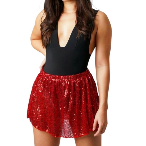 Minifalda de lentejuelas rojas brillantes estilo Rara para mujer ropa de fiesta conjunto de club DW0068 - Imagen 3 de 9
