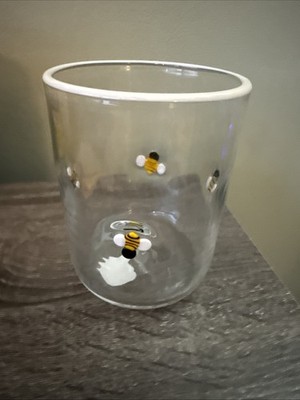 Anthropologie White Rim Juice Drinking Glass Bumble Bee Pattern