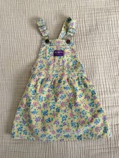 Vintage OshKosh B gosh Yellow Floral Corduroy Pinafore Overalls Dress Size 4T