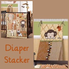 Cocalo Nali Jungle Diaper Stacker Brown Monkey Plush Applique Safari Animals