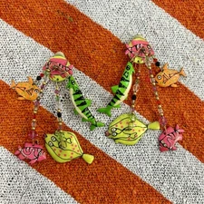 Vintage 80s Lunch at the Ritz Gold Fish Clip-On Dangle Earrings