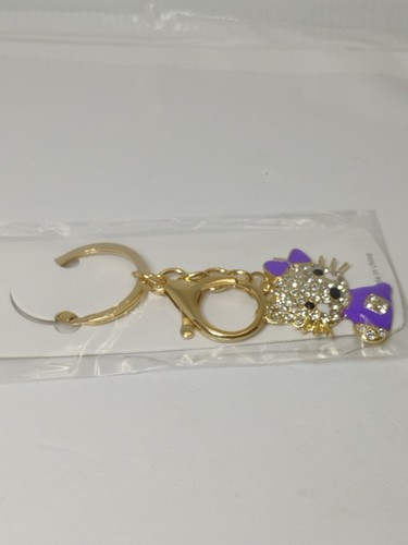 Hello Kitty Keychain Handbag Charm Purple & Gold With Rhinestones - Imagen 5 de 6