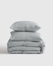  214 Quince European 100 Linen Duvet Cover Set King Shams Cal K Mist Light Blue
