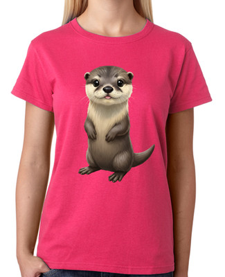 Süßes Otter Cartoon Tier Design Damen T-Shirt lustig Wildtiere Tee