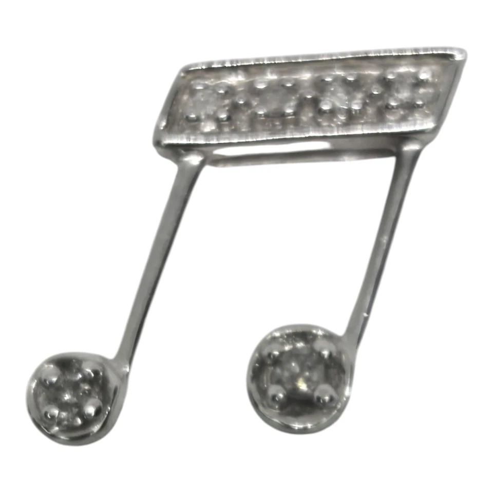 Colgante barra de notas musicales diamante natural redondo oro blanco macizo fino de 10K  Foto 3 de 4