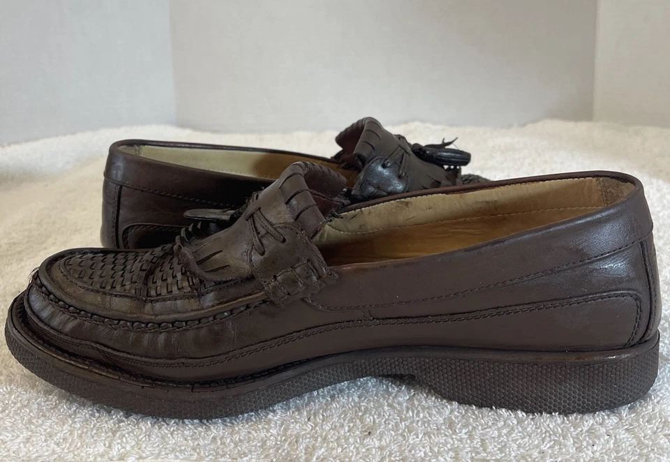  Zapatos de mocasín Florsheim vintage de cuero marrón sin cordones talla 10D para hombre  Foto 3 de 4