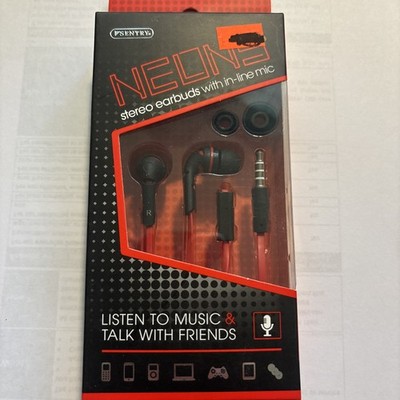 Sentry Neons Noise Isolation Earbuds with In Line Mic Stereo Sound.  RED