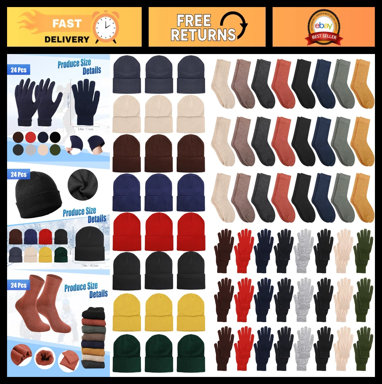 Winter Beanie Hat Gloves Set with Warm Socks - Thick Thermal Knitted Accessories