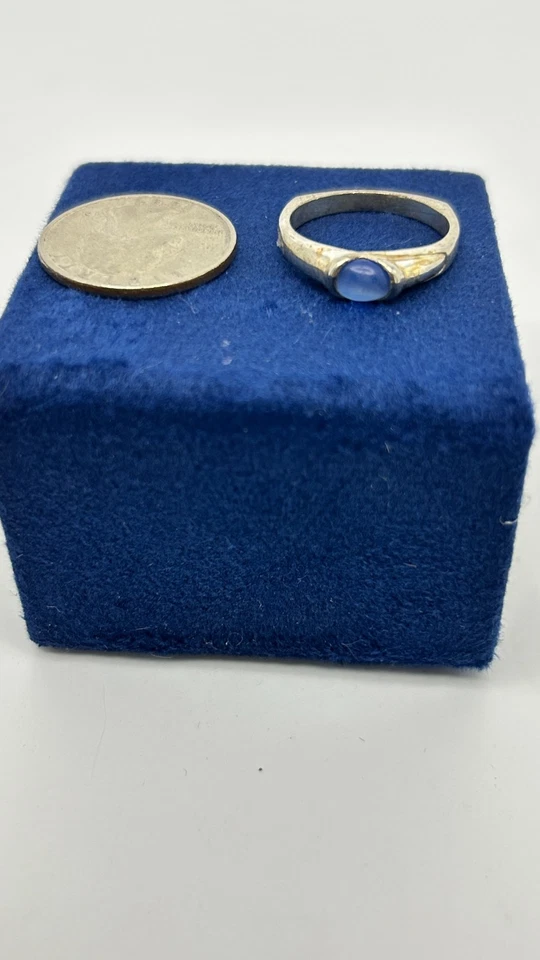 Anillo de plata esterlina talla 9 azul ojo de gato calcedonia piedras preciosas vintage Foto 3 de 4