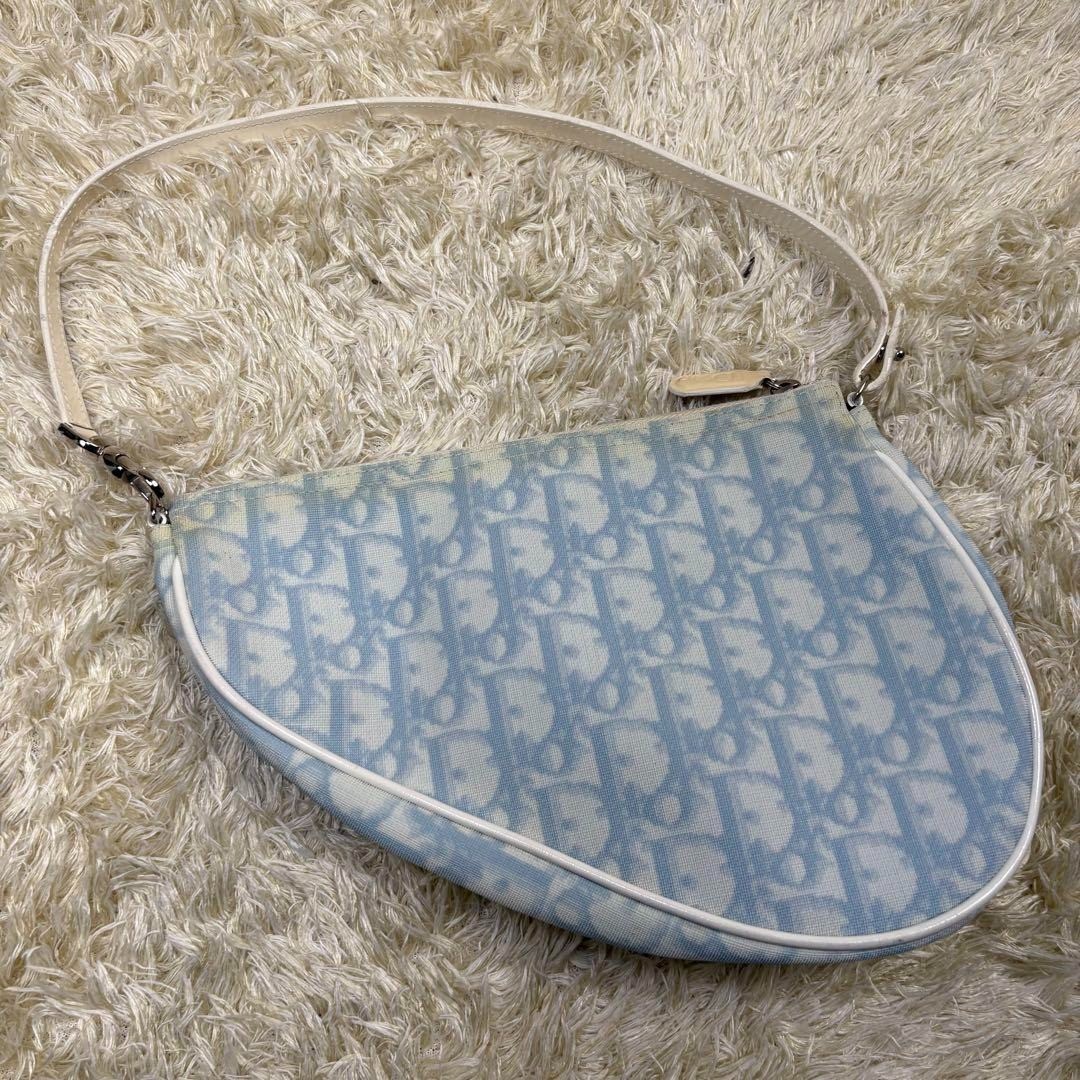 Christian Dior Trotter Saddle Pouch Handbag Blue Monogram Vintage