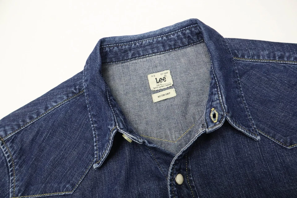 LEE Western Shirt shirt Men's MEDIUM Blue Denim Pocket Button Up Collared - Image 4 of 4