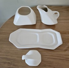 PETER SAENGER Porcelain Modernist Nesting Creamer & Sugar On Tray 4 Pcs
